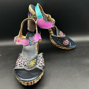 hand painted leather L'Artiste Spring Step Sharyn sandal heels size 8.5
